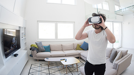 man using VR-headset glasses of virtual reality